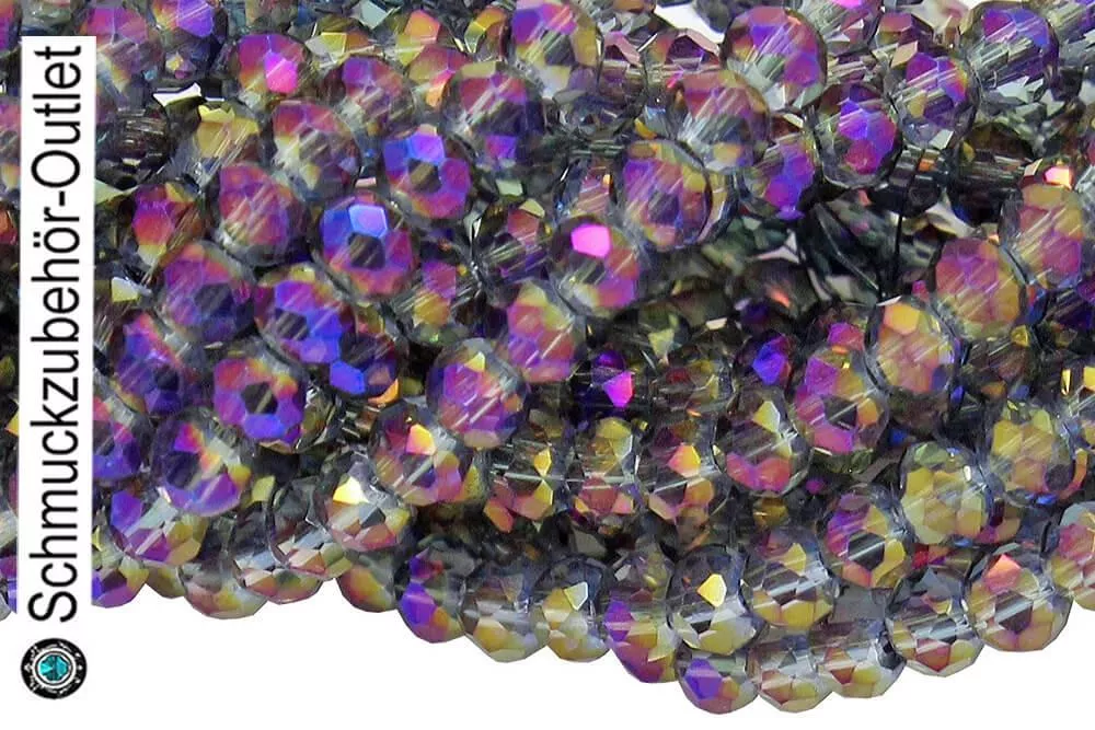 Glasschliffperlen Rondell lila transparent galvanisiert (Ø: 3 mm), 1 Strang