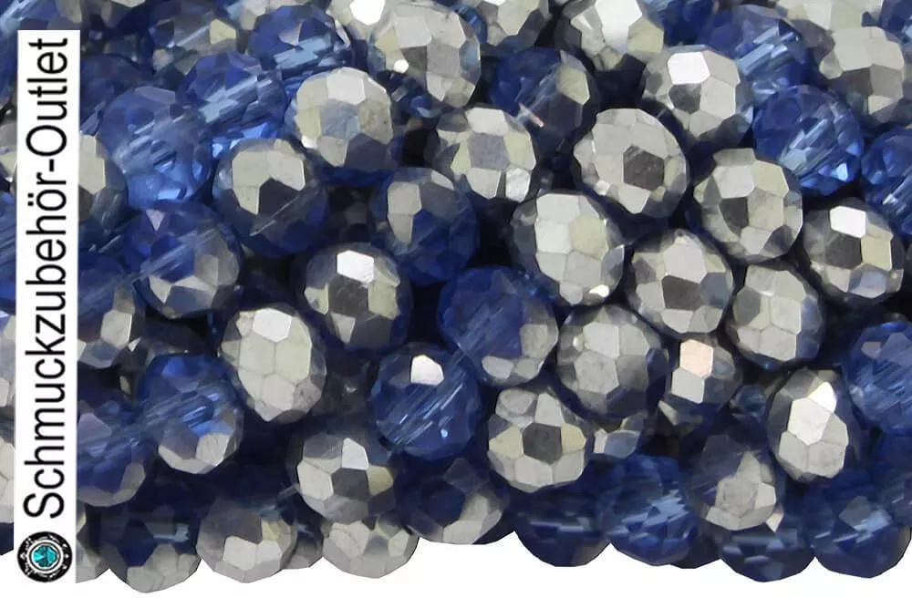 Glasschliffperlen Rondell transparent-blau silber/galvanisiert (Ø: 3,5 mm), 1 Strang