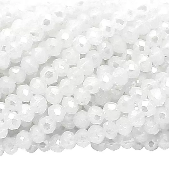 Glasschliffperlen Rondell weiß opak glänzend (Ø: 3 mm), 1 Strang
