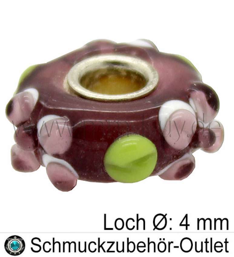 Großlochperlen, Glas, altrosa, Ø: 14 x 8 mm, Loch Ø: 4 mm, 1 Stück