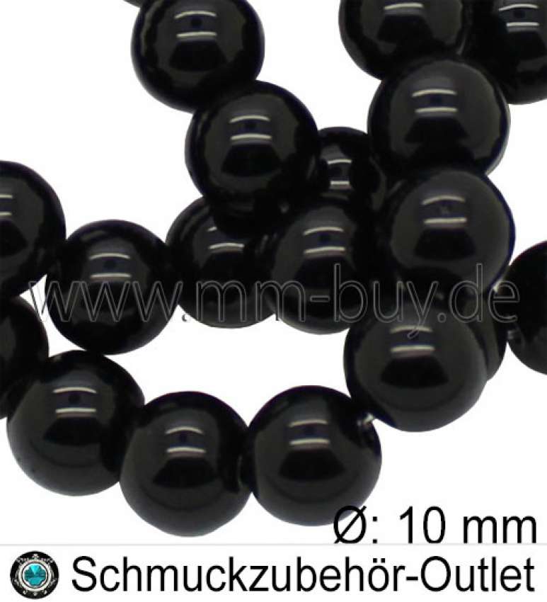 Glasperlen, schwarz, Ø: 10 mm, 1 Strang