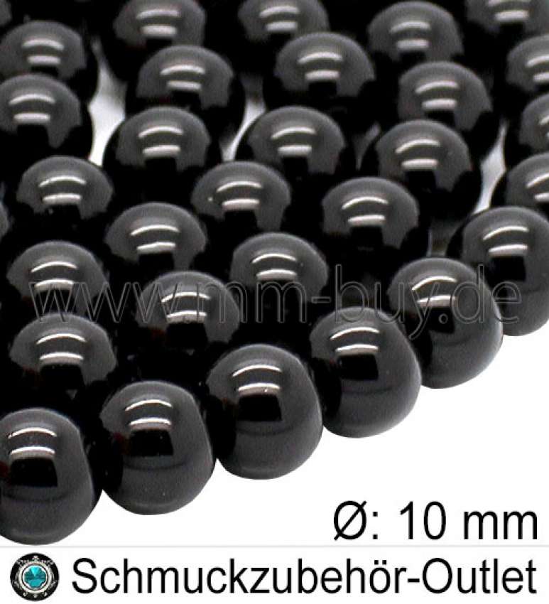 Glasperlen, schwarz, Ø: 10 mm, 1 Strang