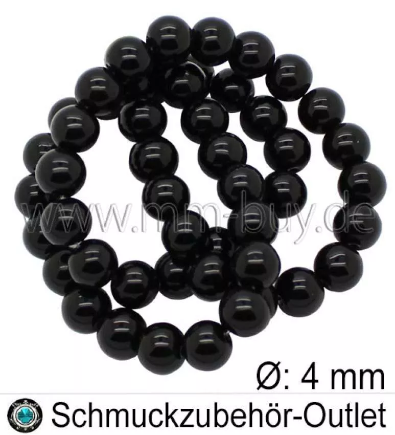 Glasperlen, schwarz, Ø: 4mm, 1 Strang