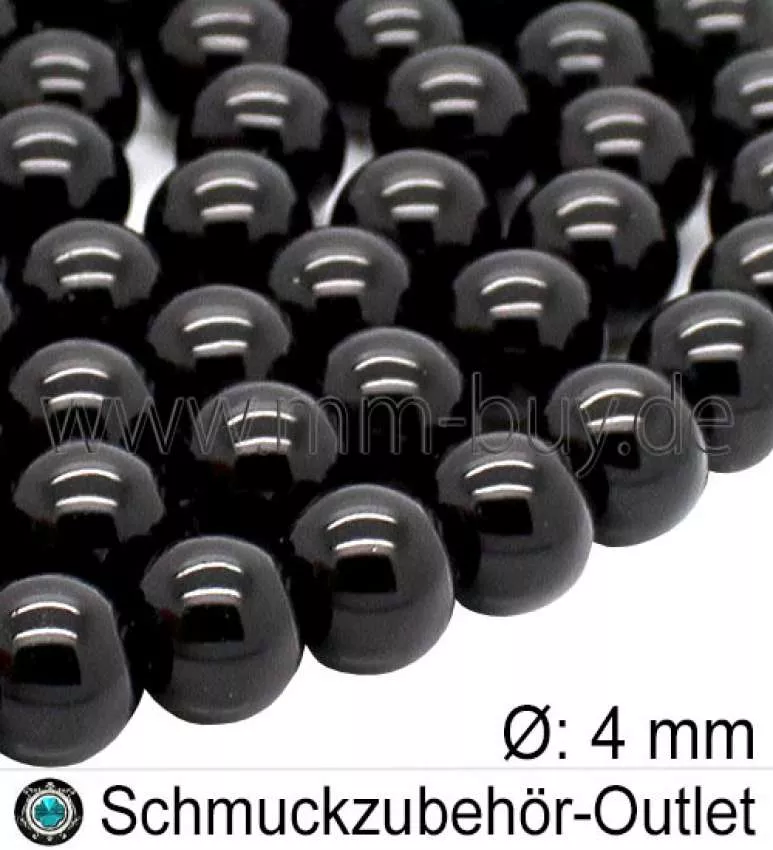 Glasperlen, schwarz, Ø: 4mm, 1 Strang