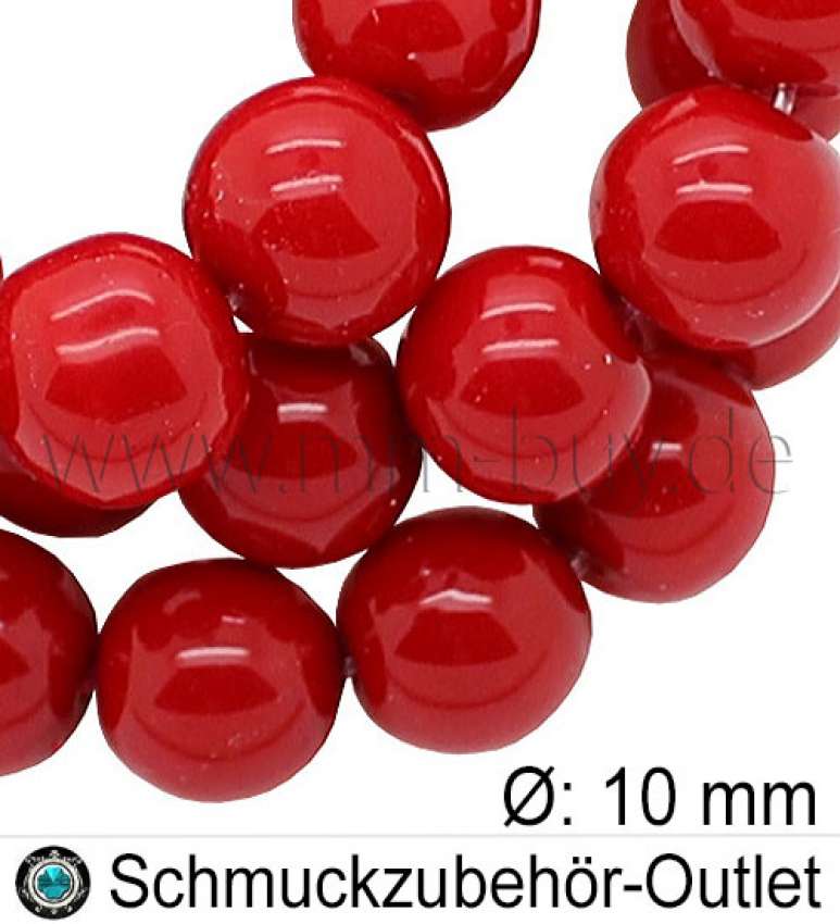 Glasperlen, rot, Ø: 10 mm, 1 Strang