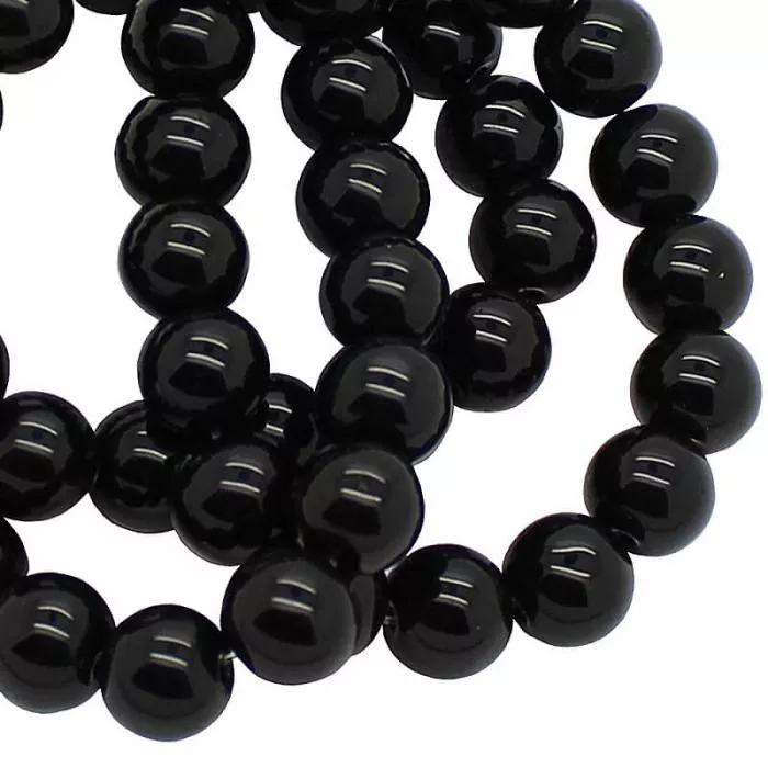 Glasperlen schwarz rund (Ø: 6mm), 1 Strang