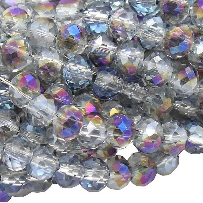 Glasschliffperlen Rondell transparent eisblau galvanisiert (Ø: 3 mm), 1 Strang