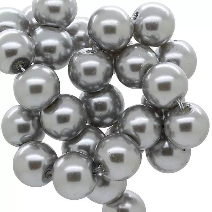 Wachsperlen silbergrau rund (Ø: 4 mm), 1 Strang