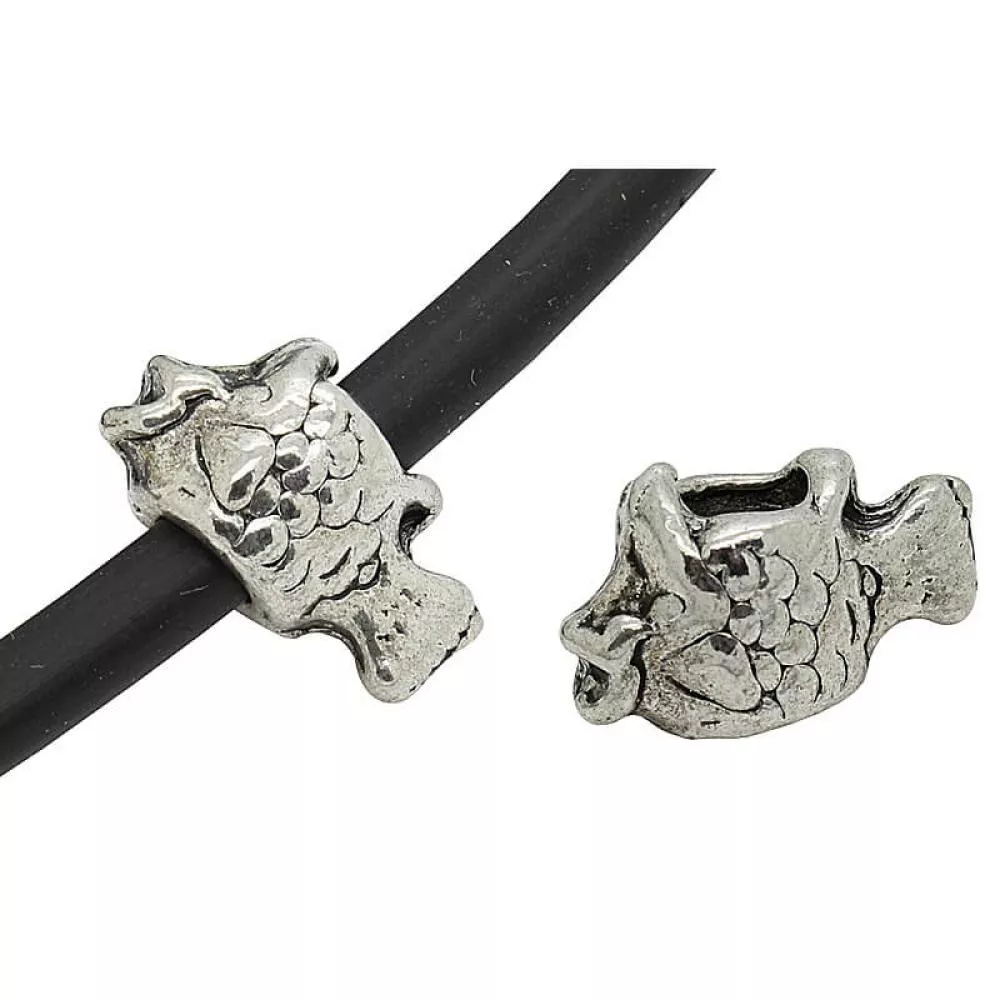 Metall Großlochperlen, Fisch silberfarben