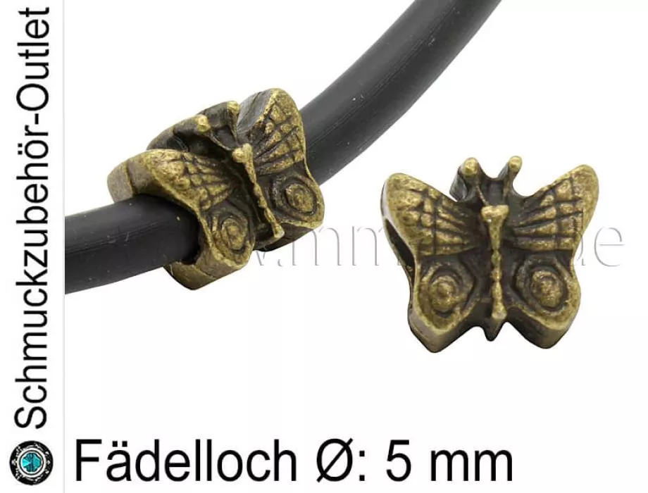 Metall Großlochperlen Schmetterling bronze (Fädelloch Ø: 5 mm), 1 Stück