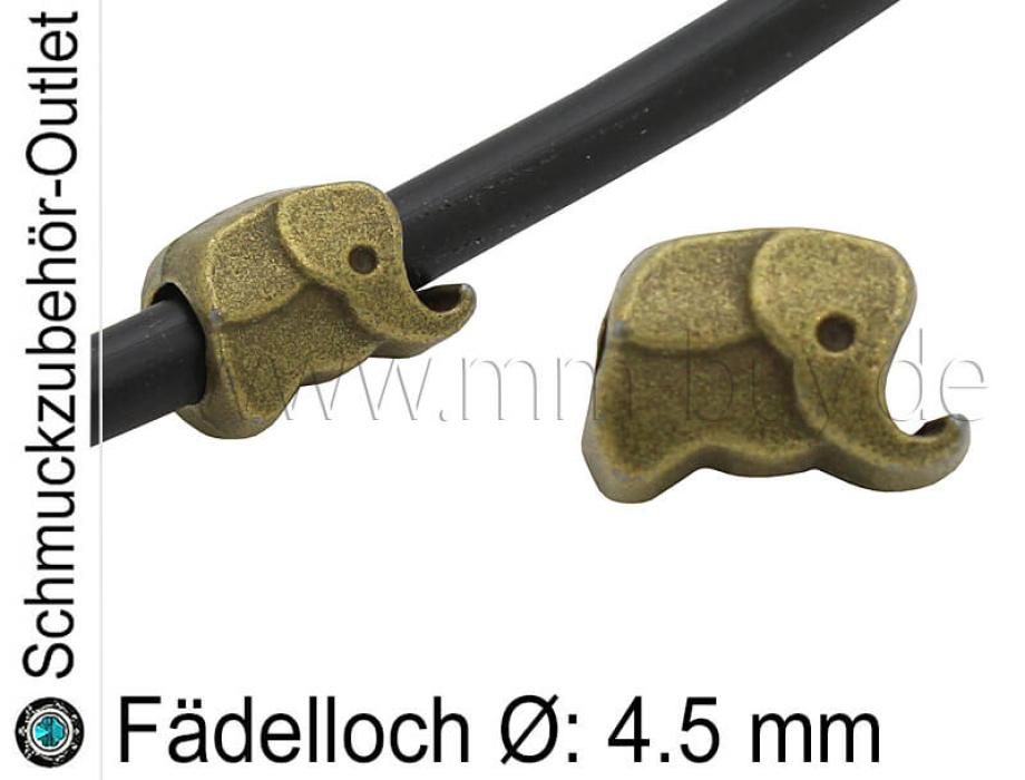Metall Großlochperlen Elefant bronze (Fädelloch Ø: 4.5 mm), 1 Stück