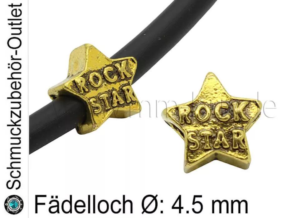 Metall Großlochperlen Stern goldfarben (Fädelloch Ø: 4.5 mm), 1 Stück