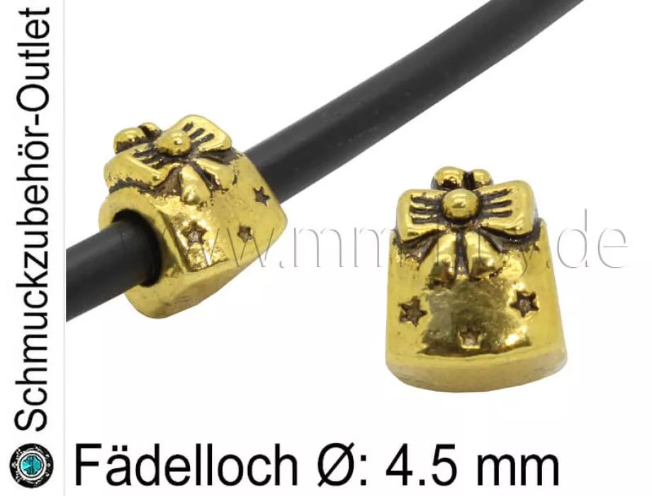 Metall Großlochperlen goldfarben (Fädelloch Ø: 4.5 mm), 1 Stück