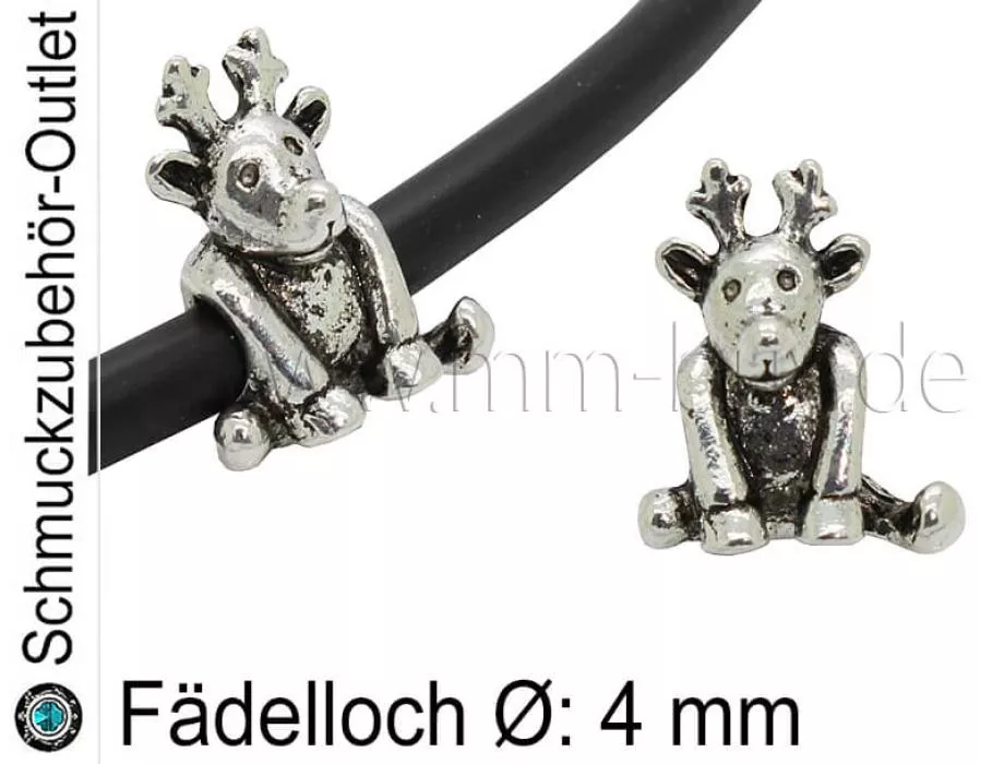 Metall Großlochperlen Elch silberfarben (Fädelloch Ø: 4 mm), 1 Stück