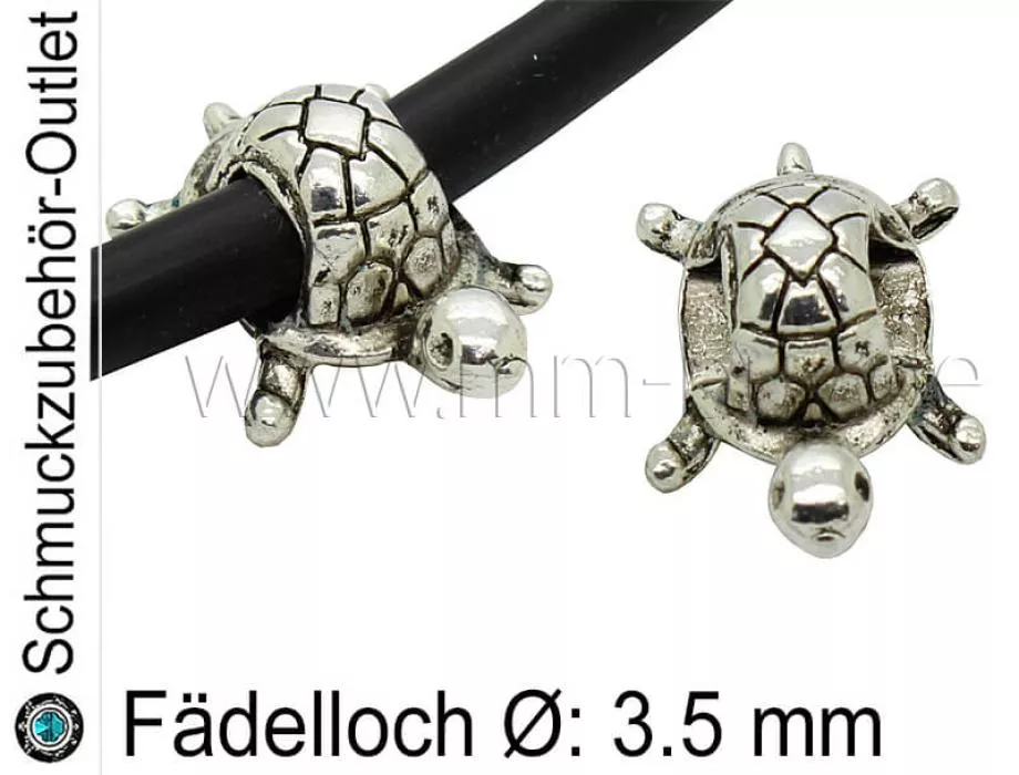 Metall Großlochperlen Schildkröte silberfarben (Fädelloch Ø: 3.5 mm), 1 Stück