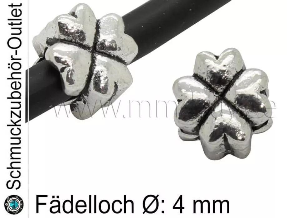 Metall Großlochperlen Kleeblatt silberfarben (Fädelloch Ø: 4 mm), 1 Stück