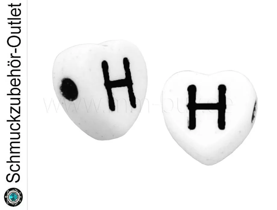 Buchstabenperlen „H“, Herz, weiß, 5 Stück