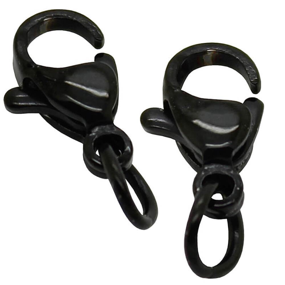 Schwarz beschichtete Karabinerverschlüsse 12 mm aus 304 Edelstahl mit Biegering für Ketten und Armbänder