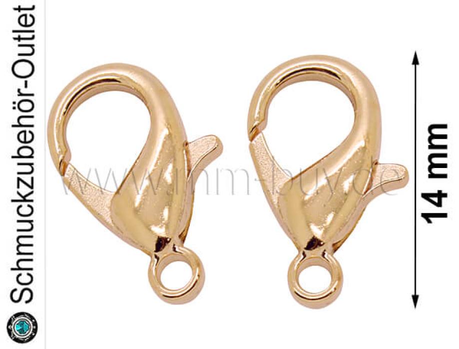 Karabinerverschlüsse, goldfarben, 14 mm, 10 Stück