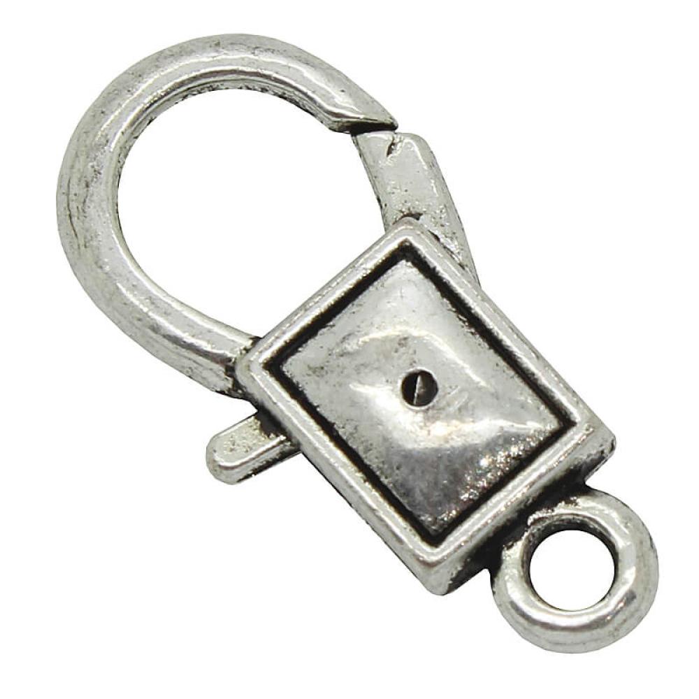 Silberfarbener Karabinerverschluss aus Zamak mit für Ketten und Armbänder