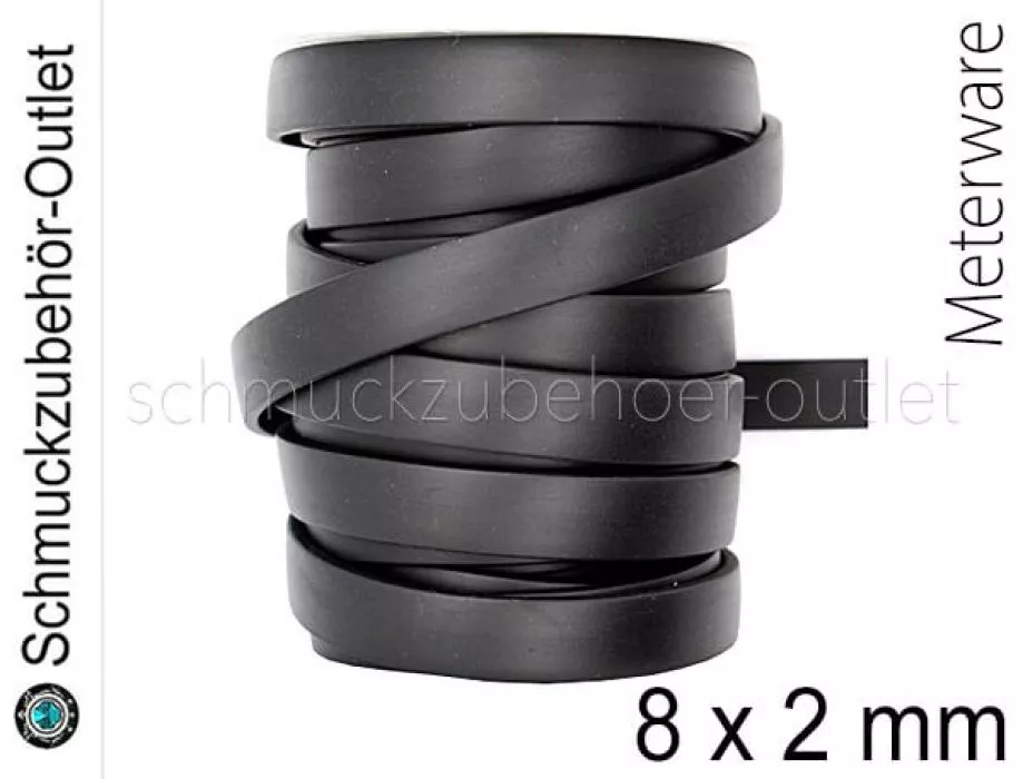 Flaches Kautschukband, 8x2 mm, schwarz, Meterware