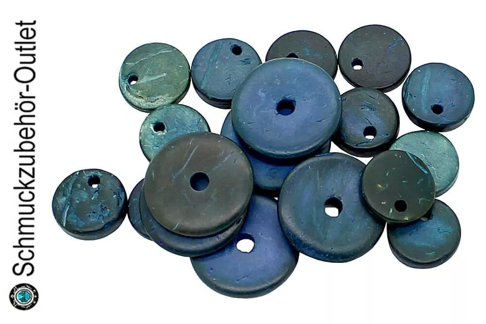 Kokos Perlen blau (Ø: 20 / 12 mm - gemischt), 30 Perlen