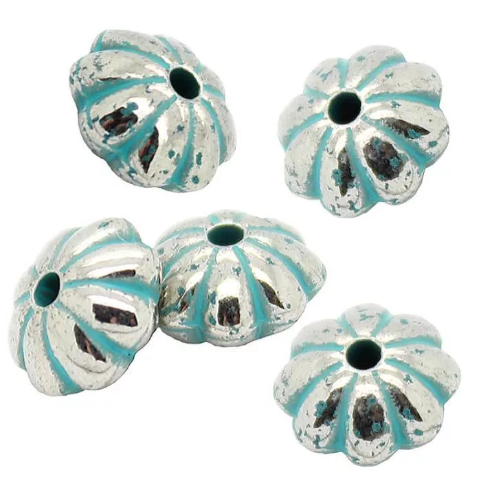 Kunststoffperlen Metalloptik Blume flach-rund (Ø: 8x5mm), 50 Stück Kunststoffperlen Metalloptik Blume flach-rund (Ø: 8x5mm), 50 Stück