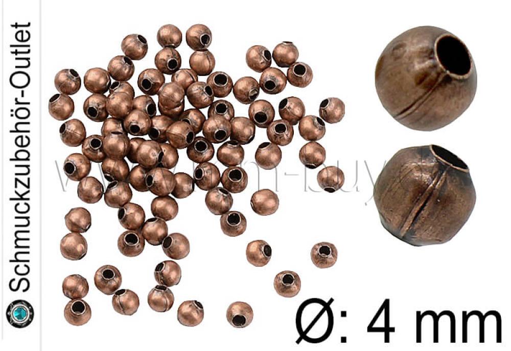 Metallperlen nickelfrei rund kupferfarben Ø: 4 mm, 50 Stück