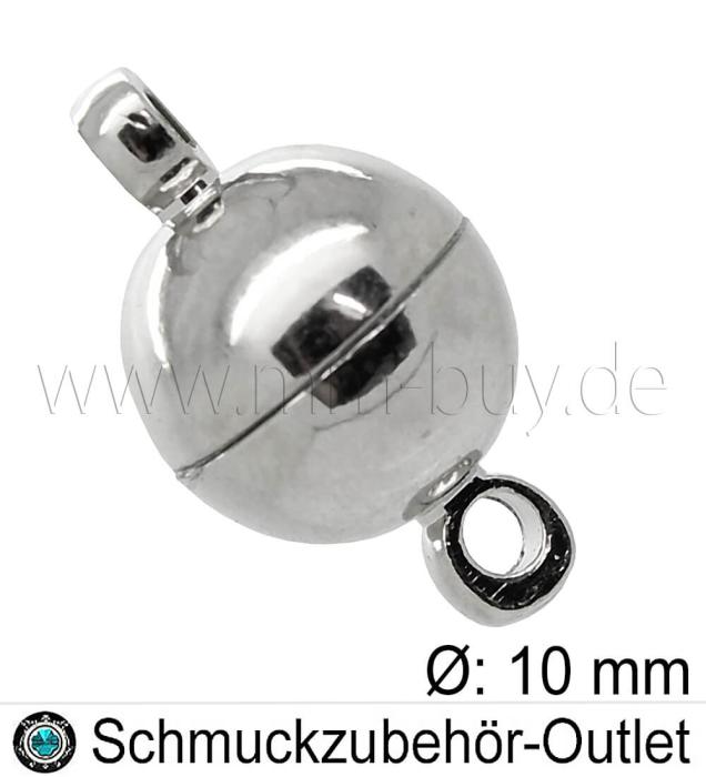 Magnetverschlüsse, rund, rhodiniert, Ø: 10 mm, 1 Stück
