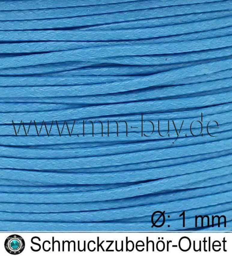 Knüpfgarn, Polyester-gewachst, hellblau, Ø: 1 mm, Meterware