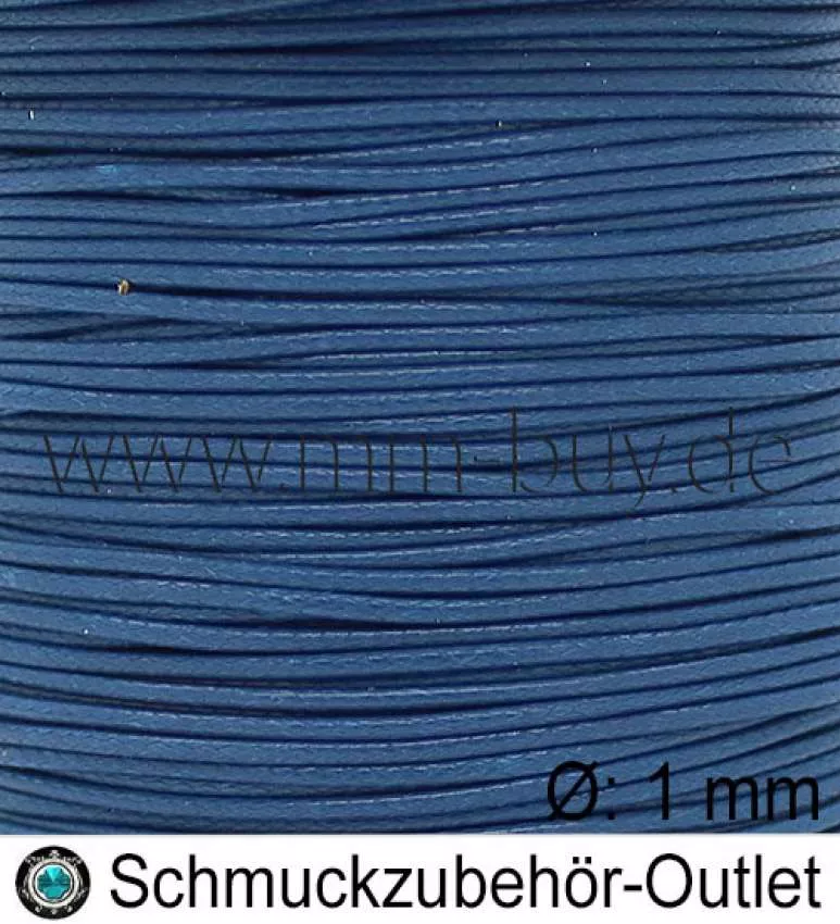 Knüpfgarn, Polyester-gewachst, blau, Ø: 1 mm, Meterware