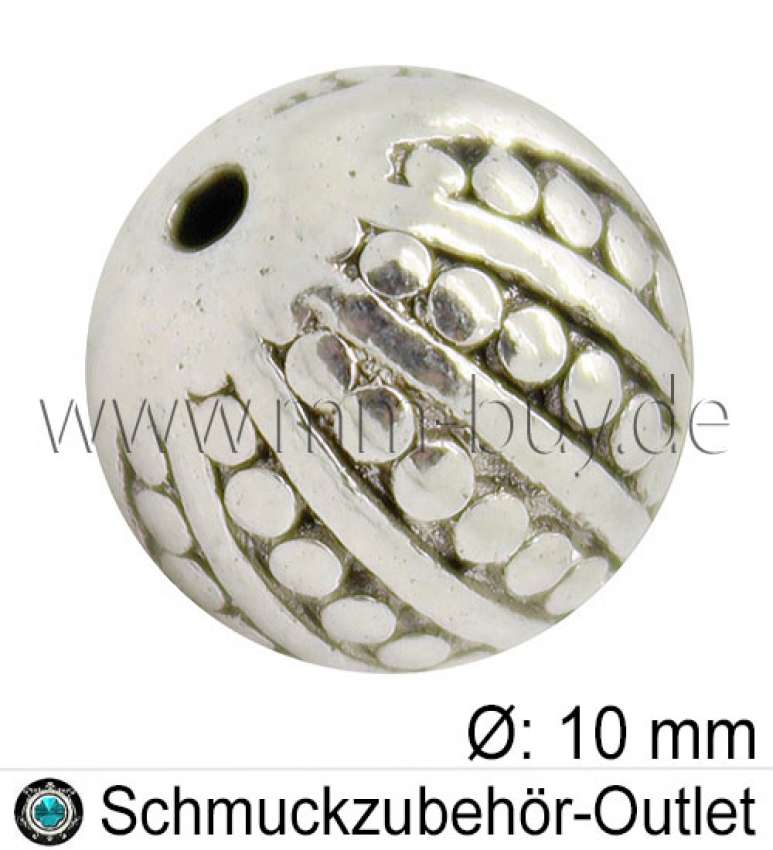 Metallperlen nickelfrei rund silberfarben Ø: 10 mm, 5 Stück