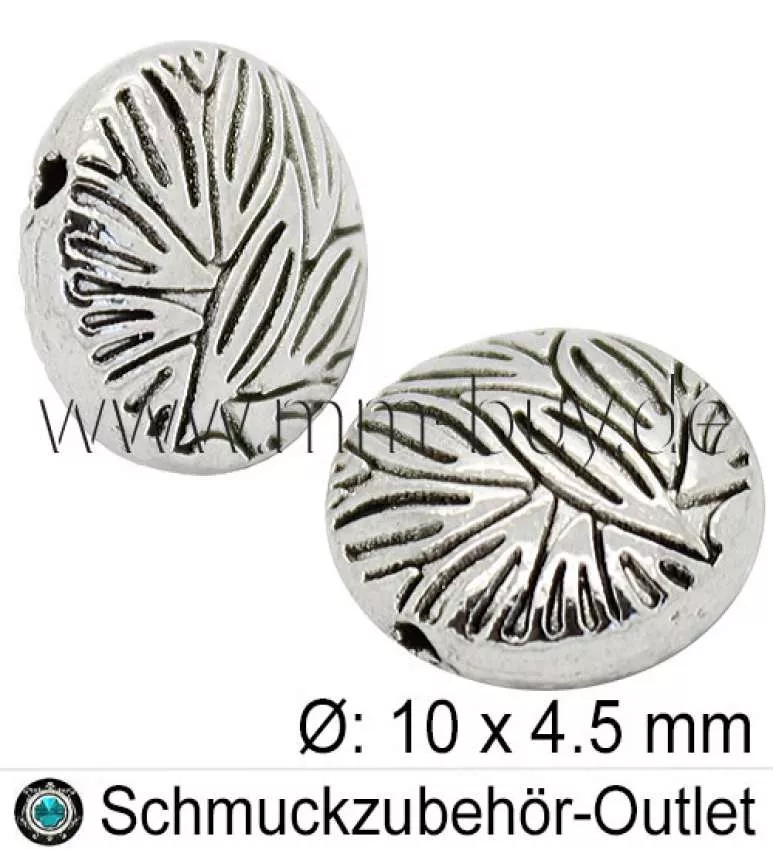 Metallperlen "Linse" nickelfrei silberfarben  10x4.5 mm, 10 Stück