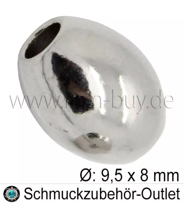 Metallperlen glatt oval rhodiniert 9.5x8 mm, 5 Stück