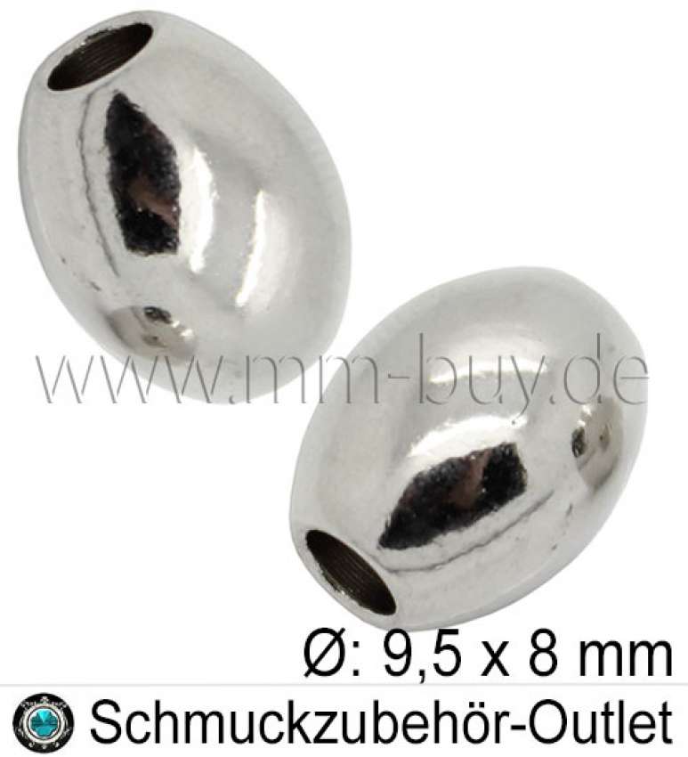 Metallperlen glatt oval rhodiniert 9.5x8 mm, 5 Stück