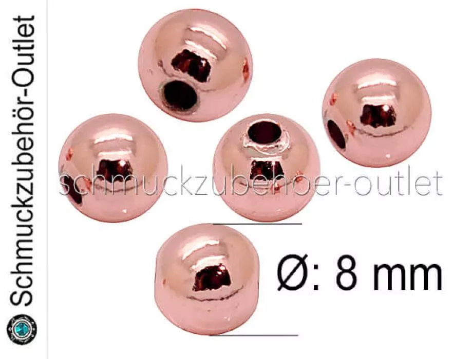 Metallperlen glatt rund roségold Ø: 8 mm, 10 Stück