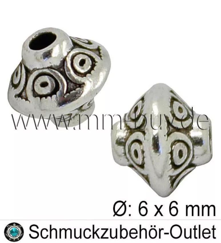 Metallperlen "Doppelkegel" silberfarben Ø: 6 mm, 5 Stück