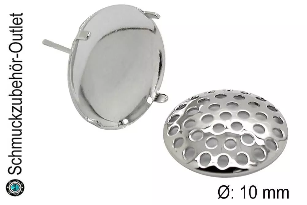 Ohrstecker mit Lochplatte - Siebplatte rhodiniert (Ø: 10 mm), 1 Paar (2 Stück)