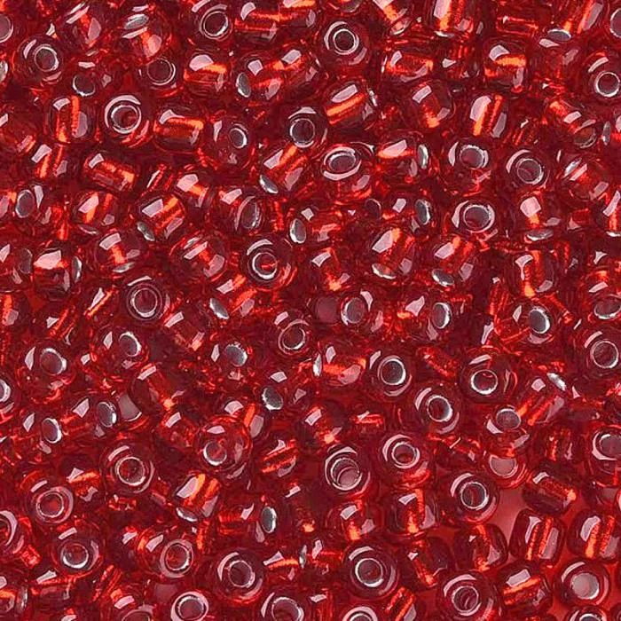 Rocailles rot transparent mit Silbereinzug (4 mm - 6/0), 25 g