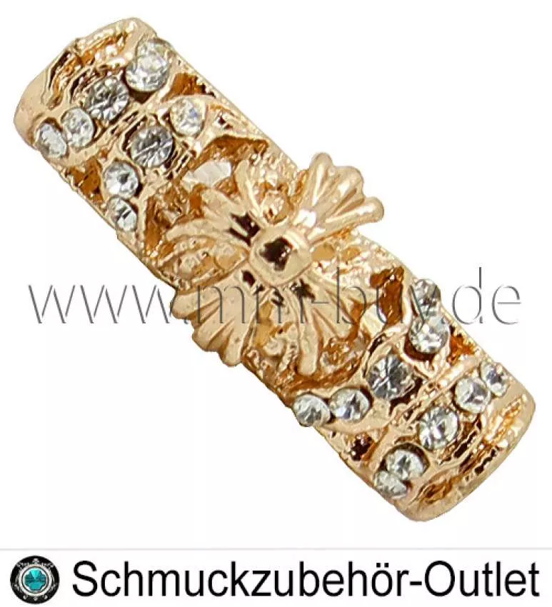 Rohrperlen mit Strass, goldfarben, Ø: 26 x 8 mm, Loch Ø: 2,5 mm, 1 Stück