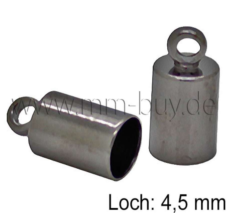 Schmuck Endkappen mit Öse, rund, glatt, schwarz oxidiert, 10x5 mm, Loch: 4,5 mm, 10 Stück
