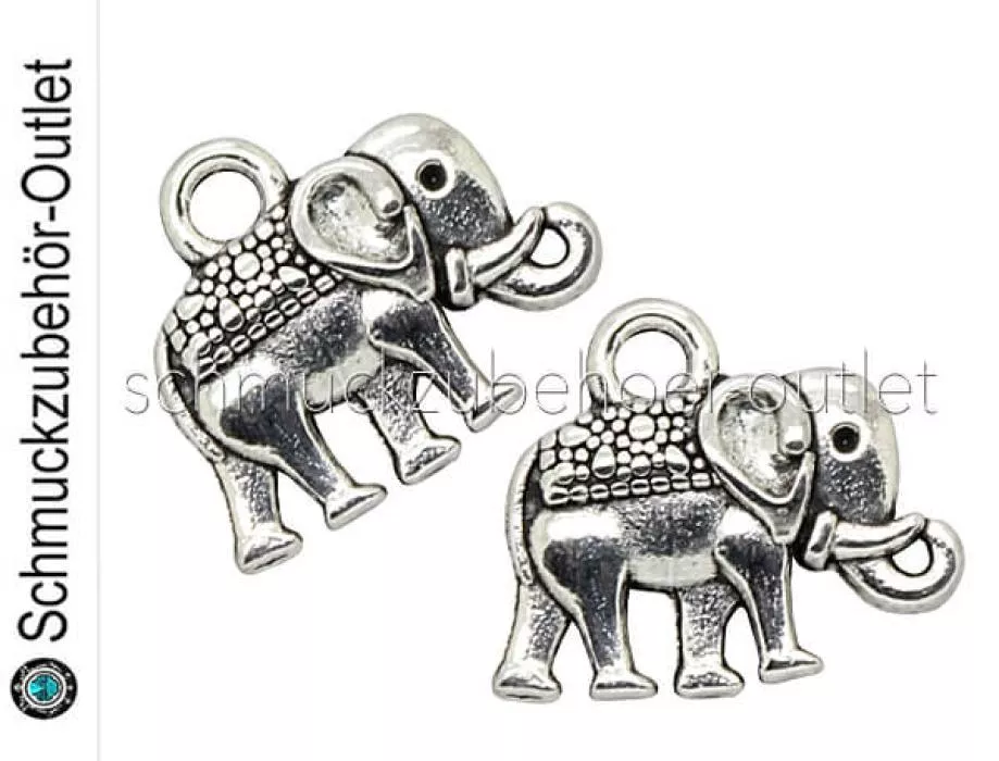 Schmuckanhänger Elefant silberfarben (12 x 13,5 mm), 1 Stück