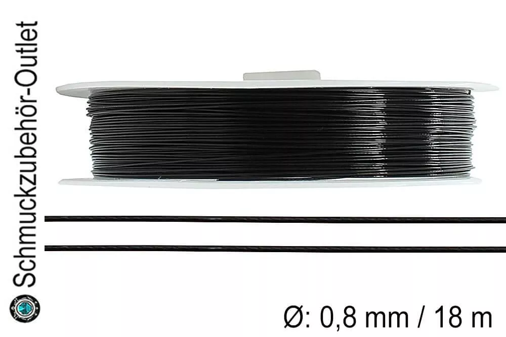 Schmuckdraht nylonummantelt schwarz (Ø: 0.8 mm), 1 Rolle / 18 Meter