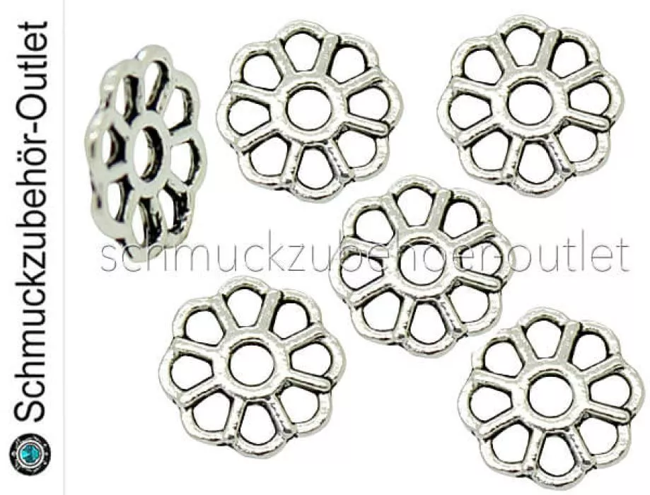 Perlenkappen nickelfrei silberfarben (8 x 1 mm), 6 Stück