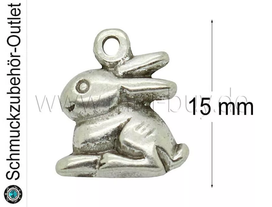 Schmuckanhänger, Hase, silberfarben, 15x13 mm, 1 Stück