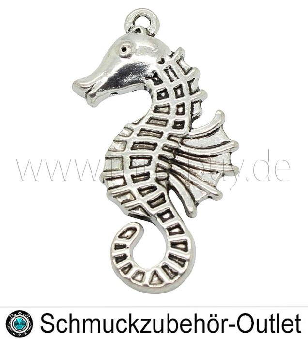 Schmuckanhänger, Seepferdchen, Antik Silber, 38x18 mm, 1 Stück