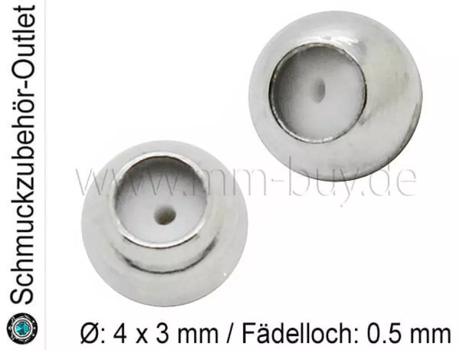 Edelstahl Verschlussperle mit Gummi, Ø: 4x3 mm, Loch: 0.5 mm, 1 Stück