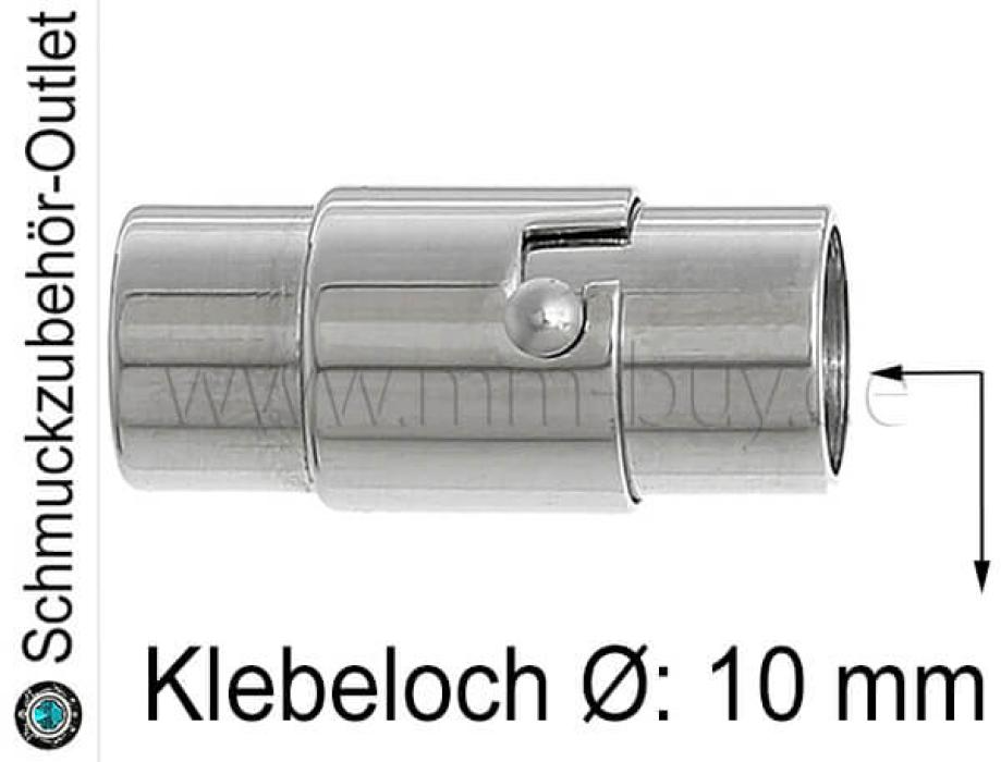 Magnetverschluss zum Kleben, rhodiniert, Loch: 10 mm, 1 Stück