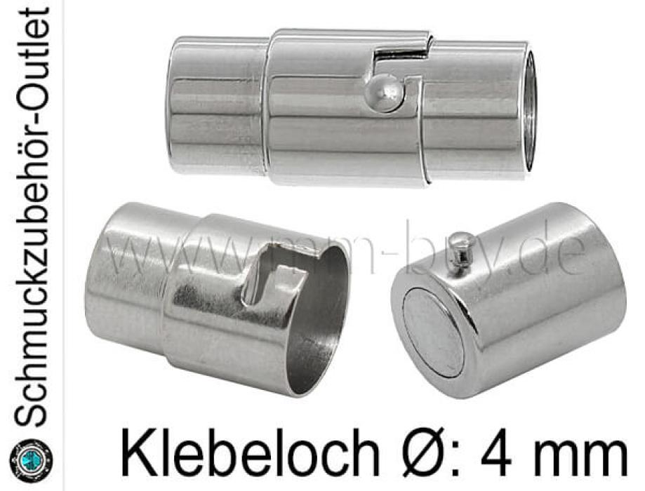 Magnetverschluss zum Kleben, rhodiniert, Klebeloch Ø: 4 mm, 1 Stück