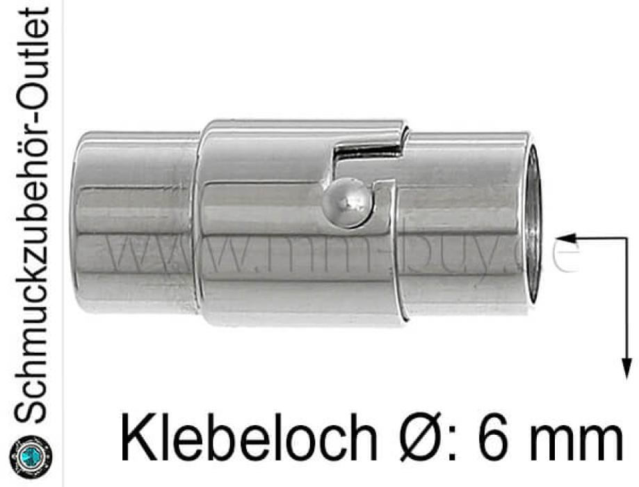 Magnetverschluss zum Einkleben, rhodiniert, Klebeloch Ø: 6 mm, 1 Stück